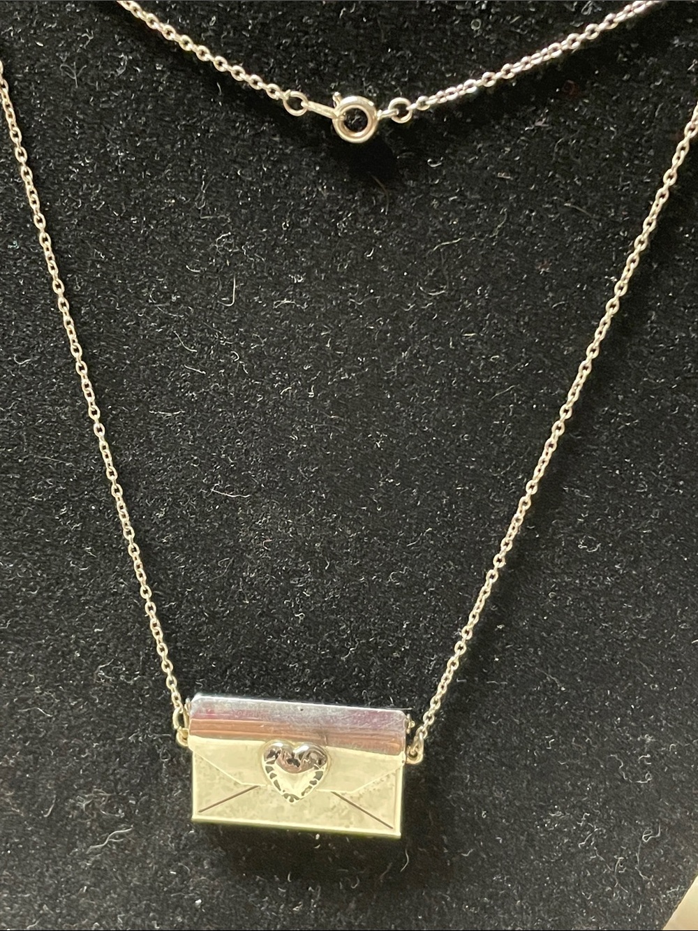 Vintage silver Envelope Pendant Necklace w/ I love you note
